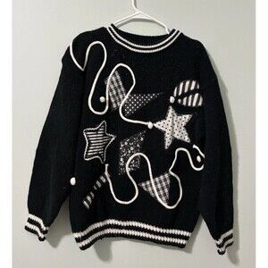 Vtg. 90s International Sportswear Co. Abstract Art Patchwork Stars Sweater Sz L